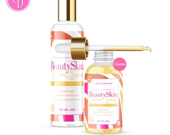Retro Facial Serum Label Template: Skincare Dropper Bottle (Canva Editable)