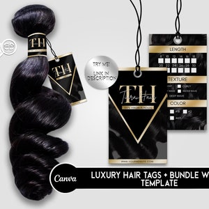 Hair Tags and Bundle Wraps Template | Pink Hair Hang Tags | Luxury Bundle Wraps | Hair Business Packaging