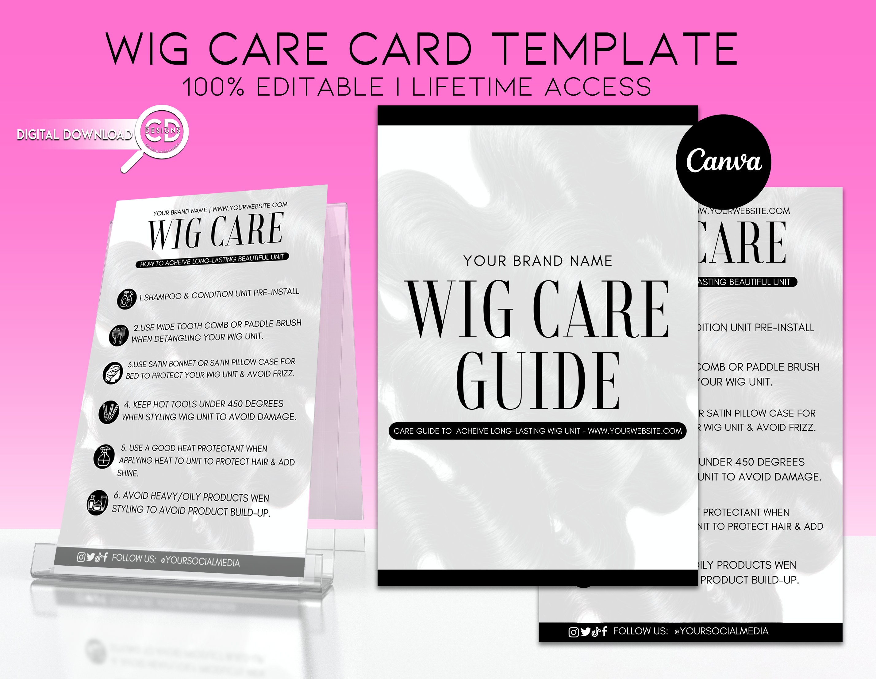 Wig Care Card Template Hair Care Card Template Hair Etsy
