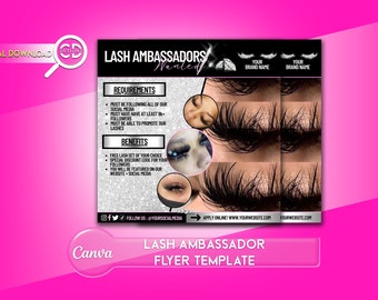 Vorlage für einen Flyer als Wimpern-Botschafterin | Bearbeitbar mit Canva (Digitaler Download)