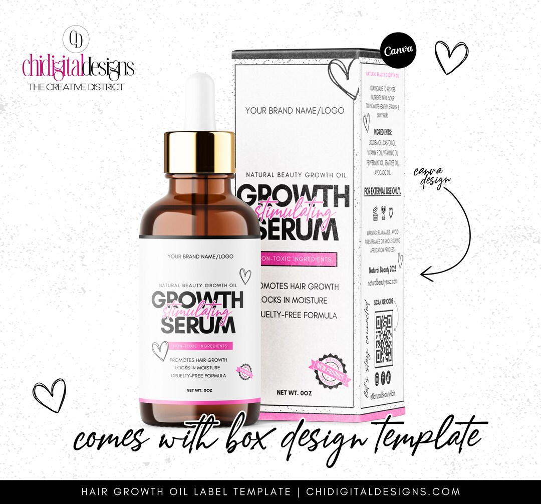 Hair Growth Oil Label Template: Editable Canva Design (2-8 Oz) (digital ...