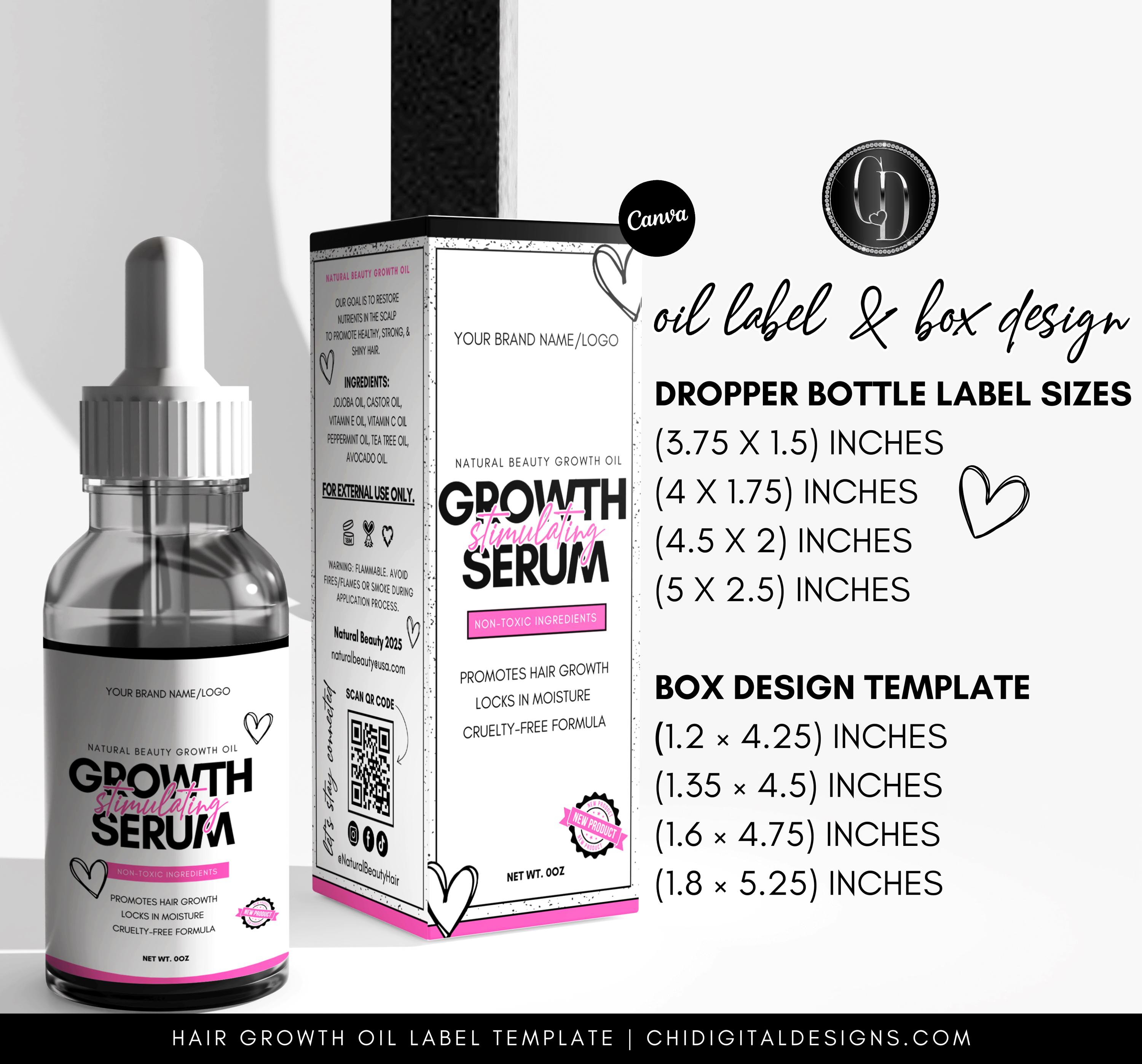 Hair Growth Oil Label Template: Editable Canva Design (2-8 Oz) (digital ...