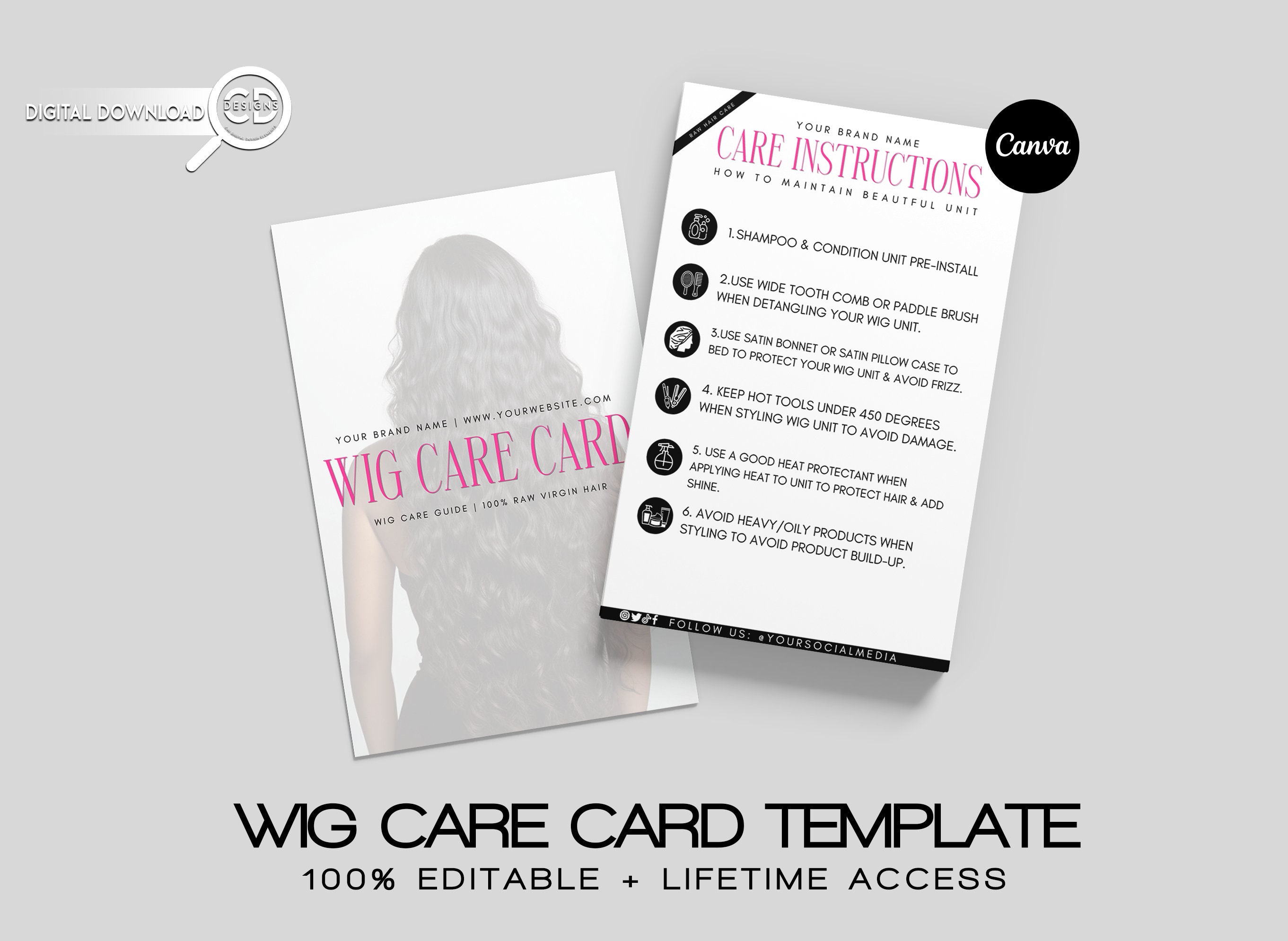 Wig Care Card Template Hair Care Card Template Hair Etsy