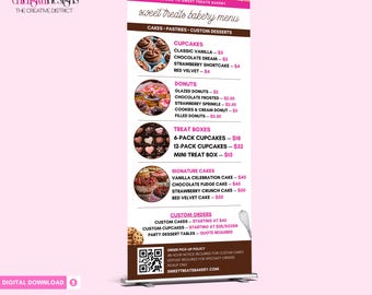 Bakery Menu Retractable Banner Template, Sweets Shop Pop Up Sign, Dessert Catering Canva Template, Cupcake & Cake Shop Price List