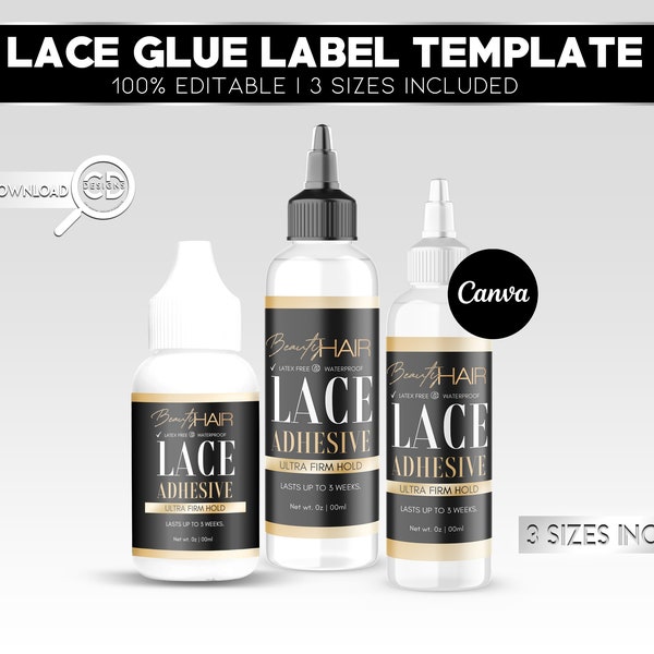 Lace Glue Label Template | Lace Adhesive Label Template | DIY Lace Glue Label | Wig Glue label | Editable Hair Product Label Template