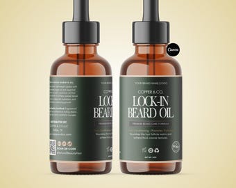 Beard Growth Oil Label Design - Editable Canva Design for Natural Hair Product