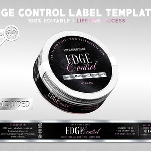 Edge Control Label Design-Vorlage | Haar Produkt Label | Bearbeitbares Kantensteueretikett | Pink Edge Control Label | Aufkleber Etiketten Design