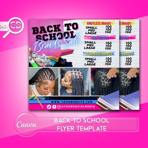 Back To School Sale Flyer Template | Back To School BRAIDS Flyer | SALE Flyer | Instagram Flyer | Braids Flyer | Canva Flyer Template