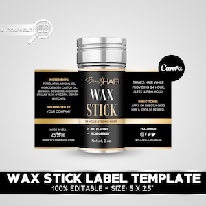 Wax Stick Label Template | Editable Wax Stick Label Template | Hair Product Label Template