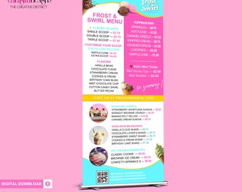 Ice Cream Shop Retractable Banner Template, Gelato Menu Sign (Digital Download)