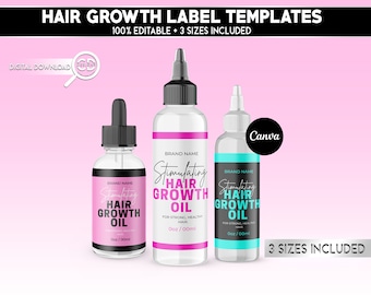 Modello di etichetta per flacone contagocce / Modello di etichetta per olio per la crescita dei capelli / Etichetta per prodotto per capelli / Modello di etichetta per prodotto per olio per capelli