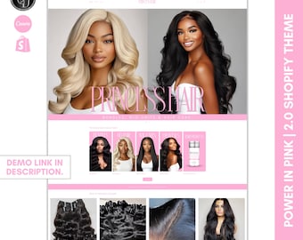 Wig Business Shopify Theme | Pink Feminine Hair Brand Template + Customizable Canva Banners