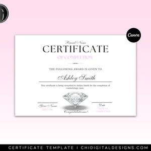 Certificate of Completion Template | Beauty Certificate | Lash Training Certificate | Wig Class Certificate | Nails Certificate