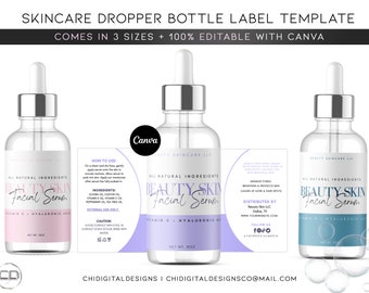 Skincare Dropper Bottle Label Template | Facial Serum Oil Label Template