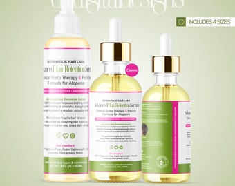 Clinical Hair Growth Oil Label Template: Canva Editable Dropper Bottle Wrapper Design