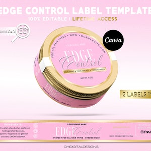 Edge Control Label Design-Vorlage | Haar Produkt Label | Bearbeitbares Kantensteueretikett | Pink Edge Control Label | Aufkleber Etiketten Design