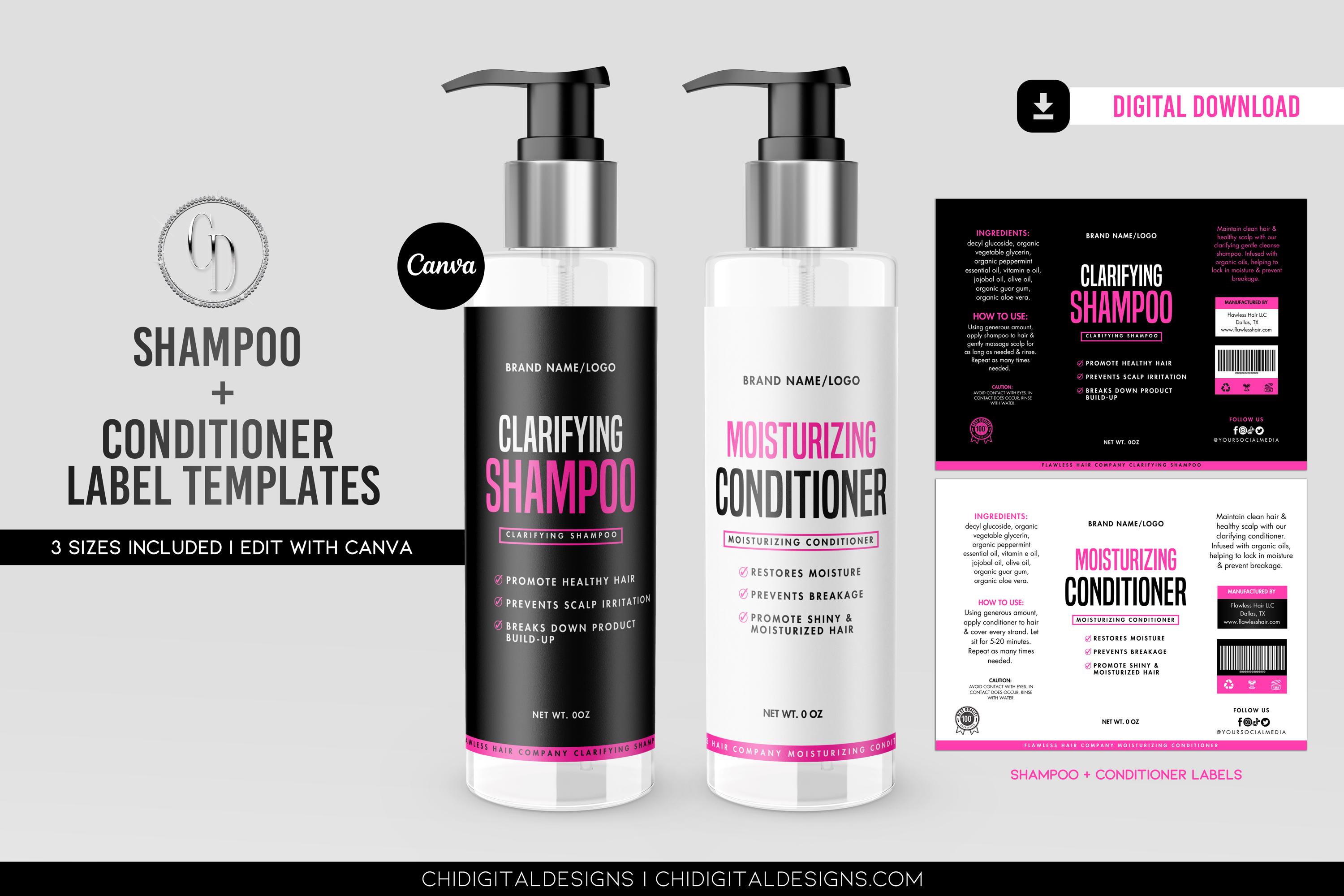 Shampoo & Conditioner Label Templates | Hair Product Label Templates | Shampoo Label | Conditioner Label