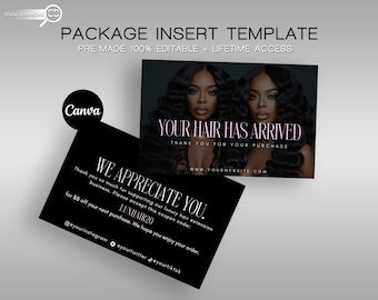 Business Thank You Card Template | Hair Package Insert Template | Custom Thank You Card | Packaging Card Template