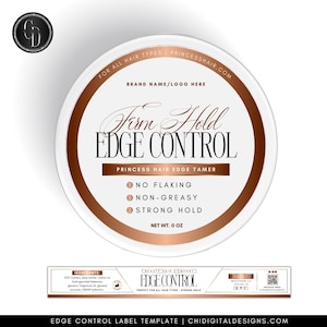 Weiß & Gold Edge Control Label Design-Vorlage | Haar Produkt Label | Bearbeitbares Kantensteueretikett | Pinkes Kantenkontrolletikett