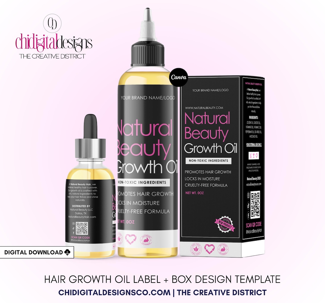 Hair Growth Oil Label Template: Editable Canva Design (2-8 Oz) (digital ...