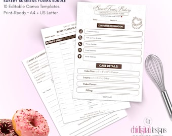 Bakery Business Forms Canva Bundle | Cake Order, Invoice (Printable)