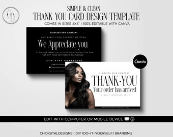 Minimalist Hair Thank You Card Template | Hair Package Insert Template | Clean Hair Business Branding