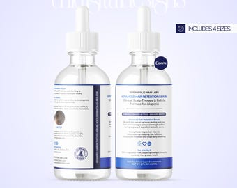Clinical Hair Retention Serum Label Template, Dropper Bottle Wrapper Design (Digital Download)