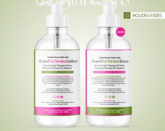 Clinical Shampoo Conditioner Label Templates | Alopecia Hair Branding (Digital Download)