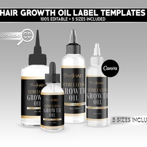 Black & Gold Hair Growth Oil Label Template | Dropper Bottle Label Template | Hair Product Label | Hair Oil Product Label Template