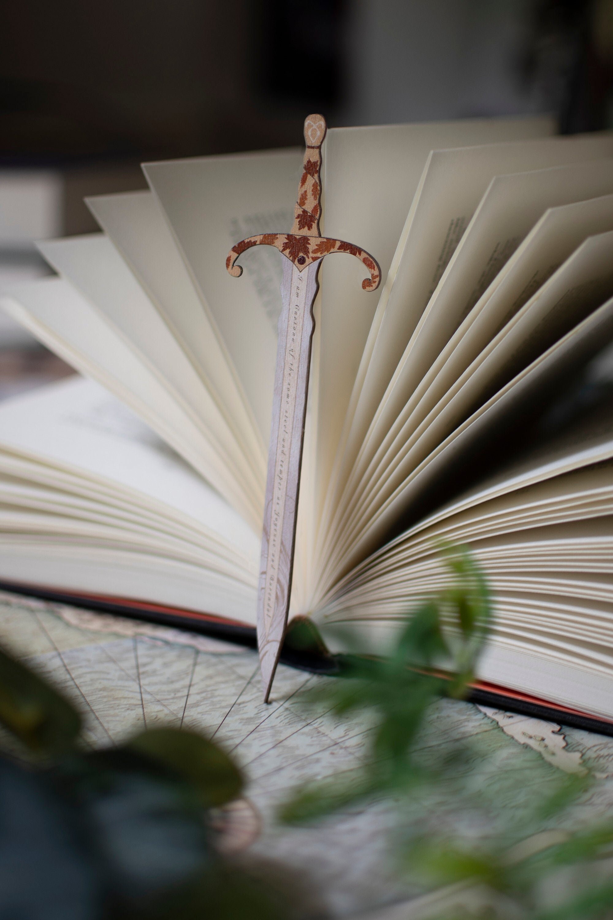Autumn Leaf Sword Wooden Bookmark