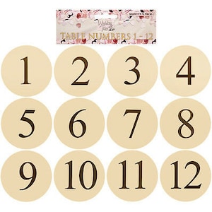 Wedding Table Place Name Cards 1~12 Ivory Round