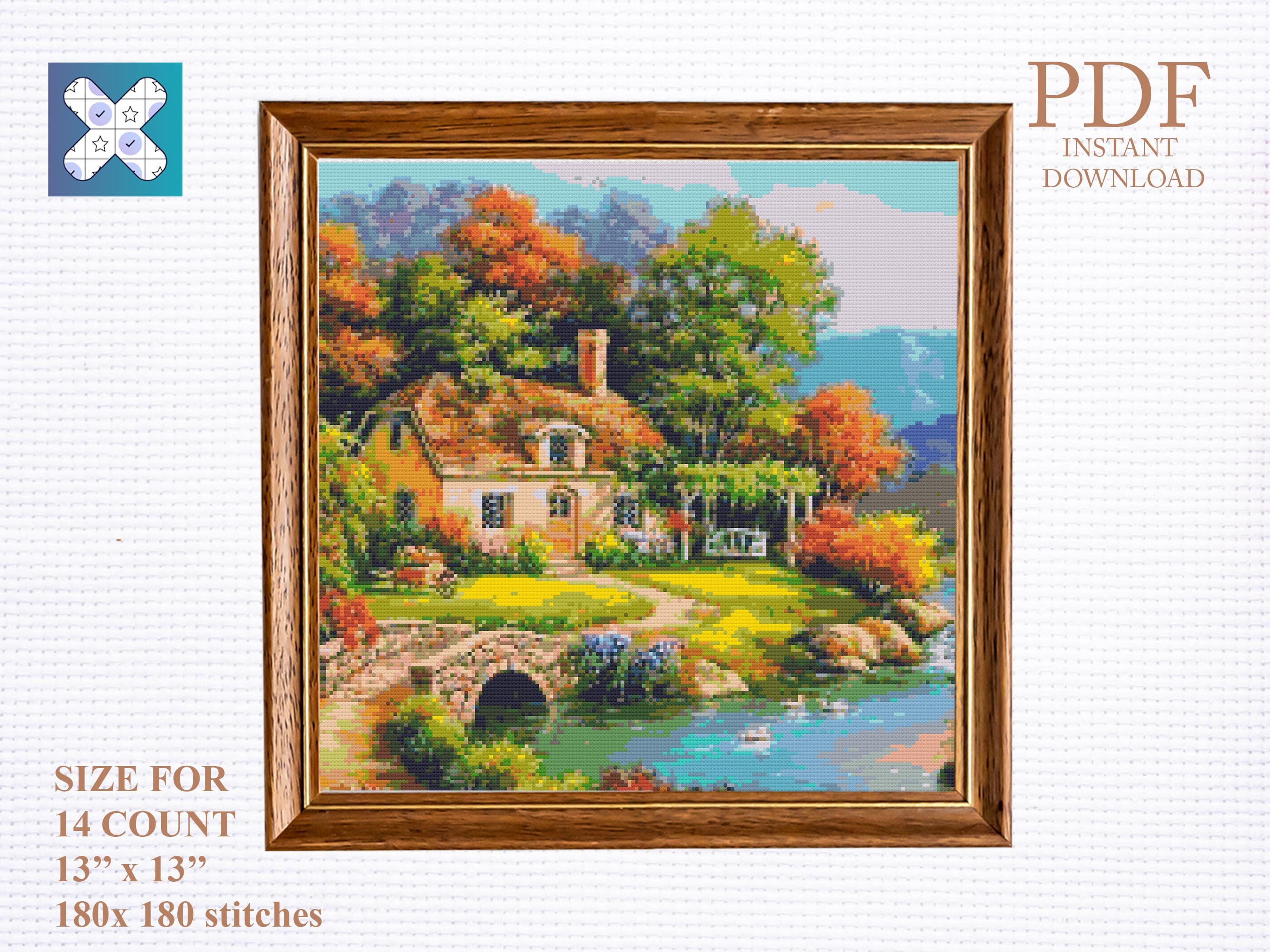 Landscape cross stitch pattern PDF modern | Etsy