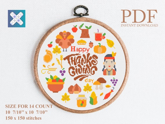 Thanksgiving Day Cross Stitch Pattern PDF Thanksgiving Day | Etsy