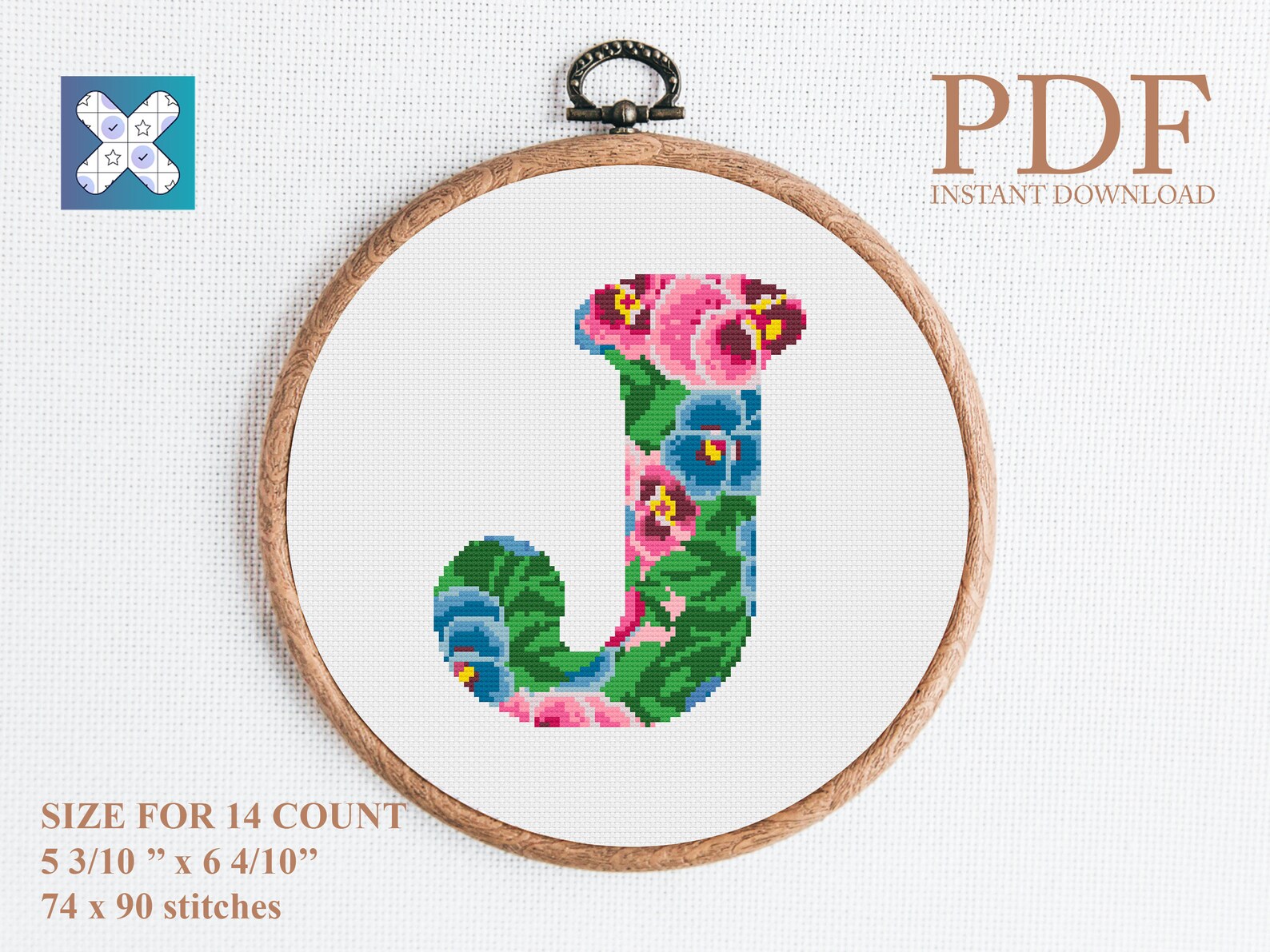 Letter J cross stitch counted modern pattern PDF Letter Etsy