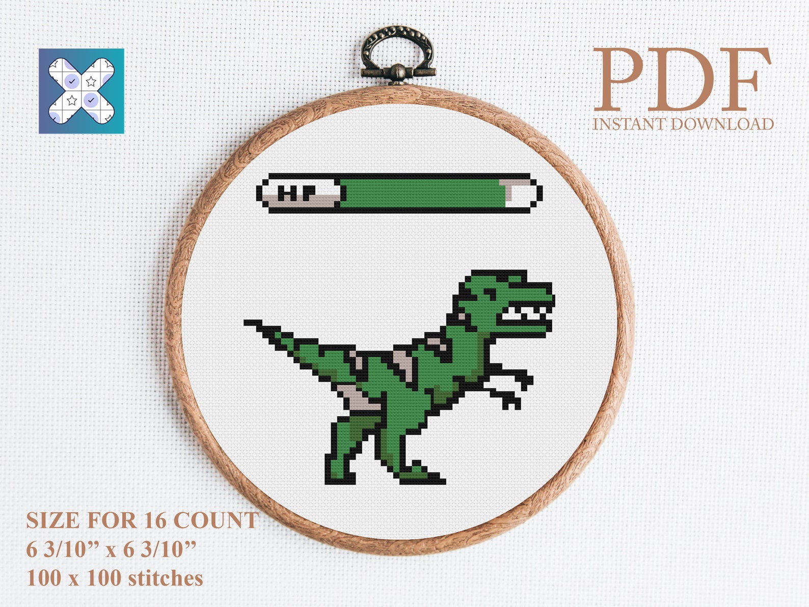 Dinosaur cross stitch pattern modern PDF nursery chart Pixel Etsy