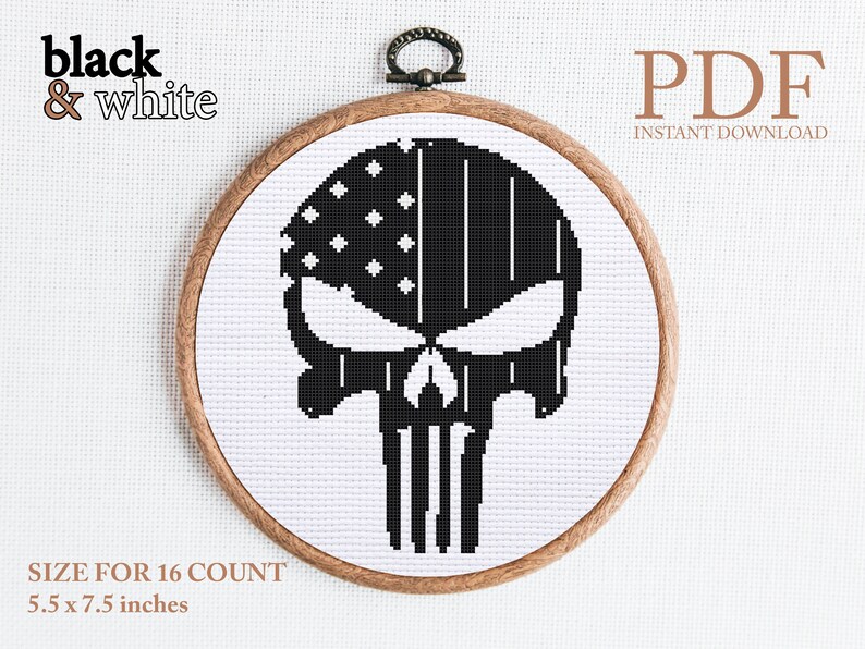 Punisher American Flag Cross Stitch Modern Pattern Pdf Black White Craft Supplies Tools Kits How To Efp Osteology Org