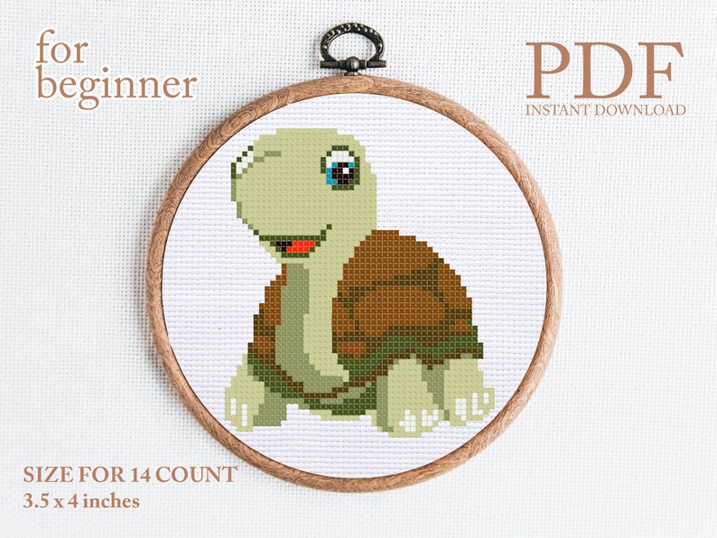 Turtle cross stitch pattern modern PDF | Etsy