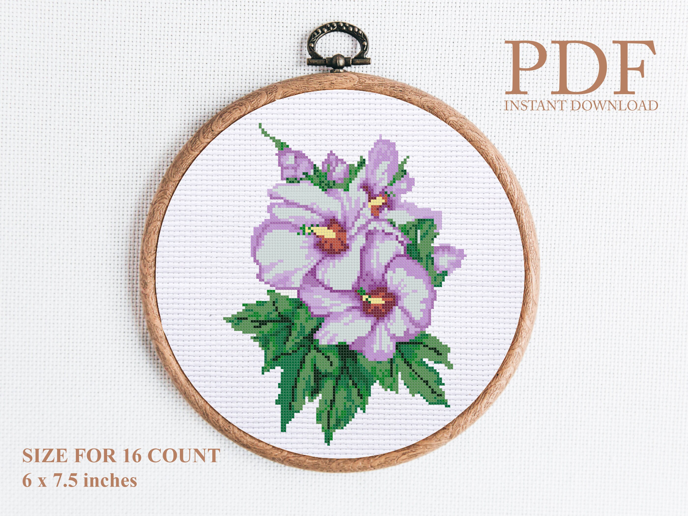 Hibiscus cross stitch pattern PDF | Etsy