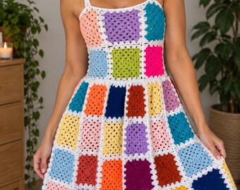 Crochet Granny Square Dress Pattern | Easy Boho Summer Dress PDF