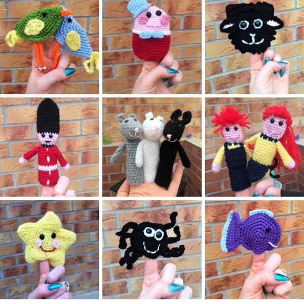 Patron au crochet PDF | Marionnettes à 9 doigts | Comptines pour enfants | Patron au crochet | Motif Amigurumi | Poupées et jouets au crochet |