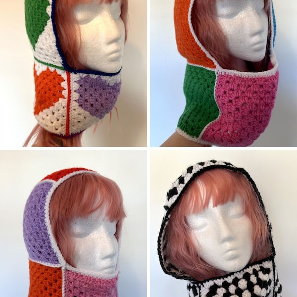 PDF Crochet Pattern | Granny Square Balaclava | Crochet Balaclava | Granny Squares | Funky Clothes | Face Mask | Crochet Pattern