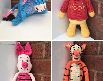 PDF Crochet Pattern | 4 Winnie The Pooh Crochet Patterns | Amigurumi Patterns | Pooh Bear | Eeyore | Tigger | Piglet | Unofficial