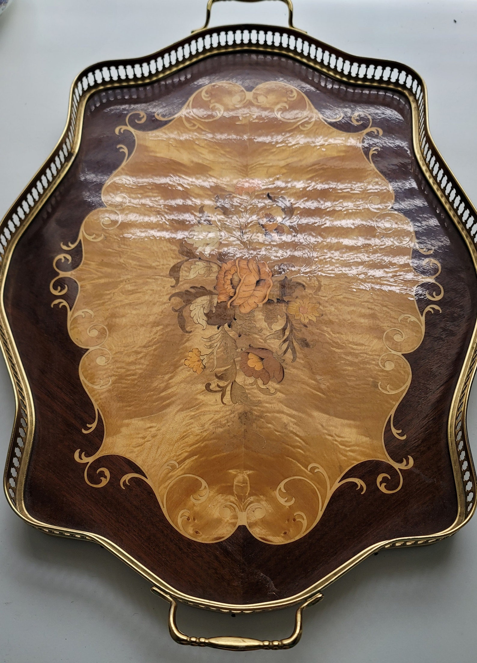 Monumental Italian wood Marquetry Inlay Serving Tray Mid Etsy