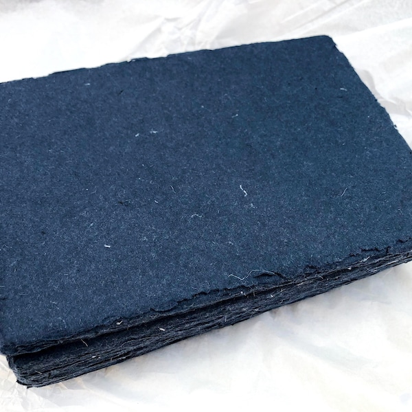 Deep Ocean Navy Blue handmade paper 150gsm 5” x 7” cotton ragged pack of 5, wedding invites , deckle edged paper made in U.K.