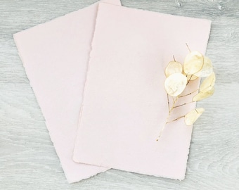 Handmade Blush Pink paper, pack of 5, 5 x 7 pink paper with deckle edges 150 gsm, pink natural paper