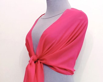 Fuchsia Chiffon Shawl Wrap: Wedding Bolero, Bridesmaid Cover-Up
