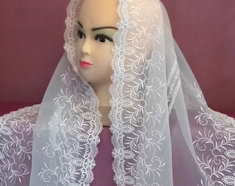 Church mantilla white lace Wedding veil Chapel veil mantilla Orthodox mantilla Catholic mantilla Mother's day gift