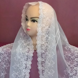 Church mantilla white lace Wedding veil Chapel veil mantilla Orthodox mantilla Catholic mantilla Mother&#39;s day gift