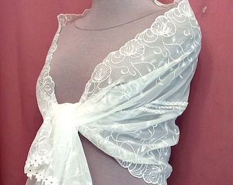 Wedding lace wrap scarf White  bolero Lace shawl wrap Evening elegant cape for women  Bride shawl