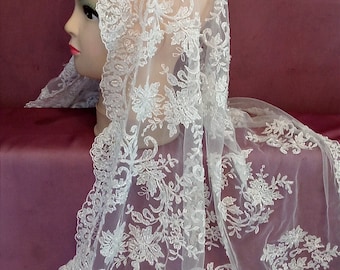 Church mantilla Ivory lace embroidered veil  Wedding veil Chapel veil Orthodox mantilla Catholic mantilla Latin mass Mother's day gift
